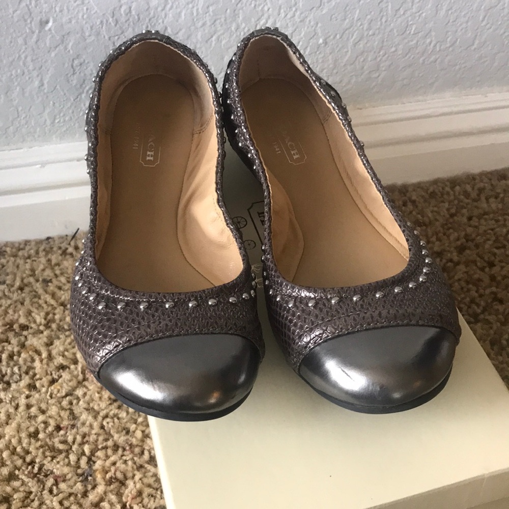 Coach Delia Metallic Embossed Leather Flats 8.5